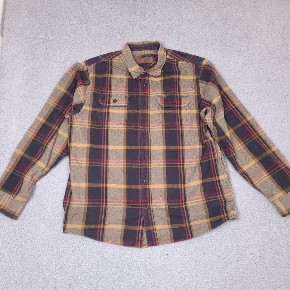 Orvis Heavy Flannel Shirt Jacket Mens XL Plaid Side Pockets Cotton Overshirt